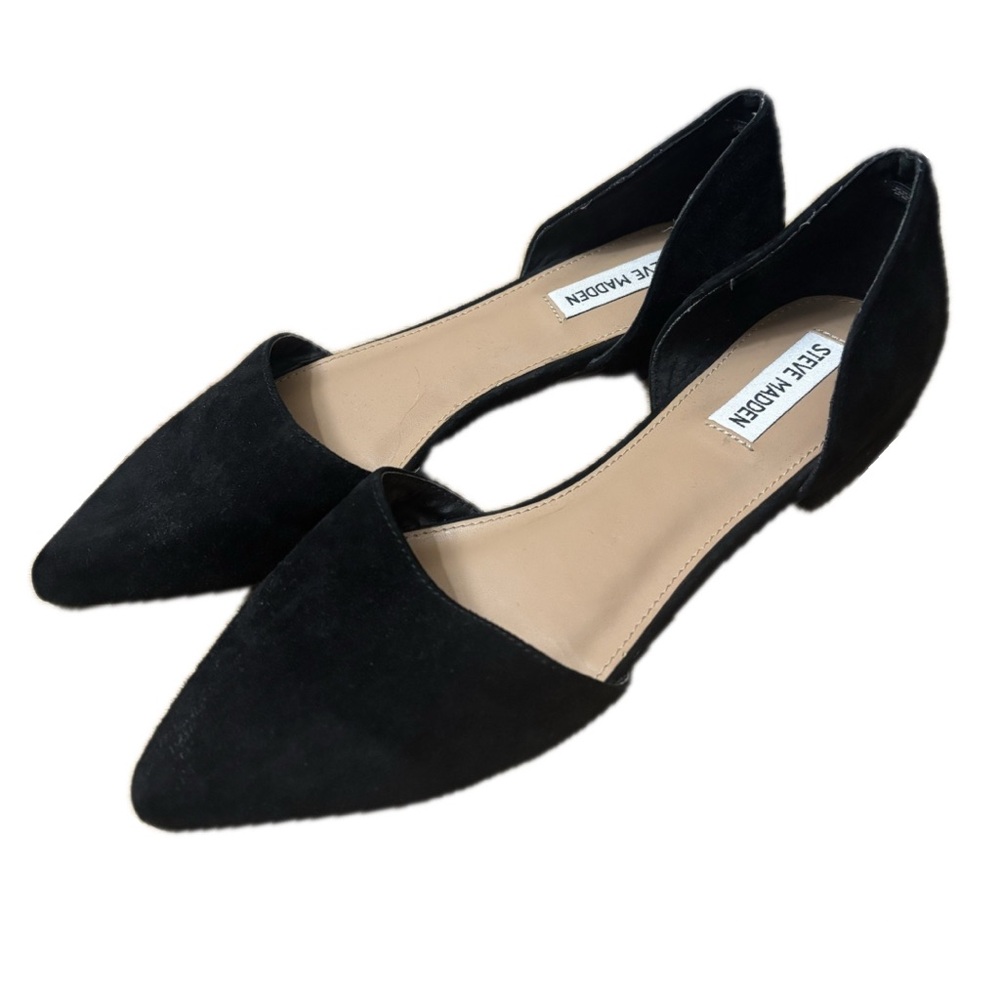 Steve Madden Black Suede D’Orsay Flats Pointed Toe Slip On Dress Shoes Women’s